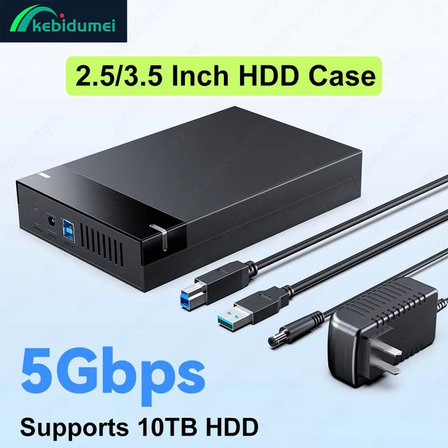 Kebidumei USB 3.0 HDD-Gehäuse für 2,5 und 3,5 Zoll SATA Festplatten, Externer Festplattenadapter mit 5Gbps, Schwarz - Bild 1