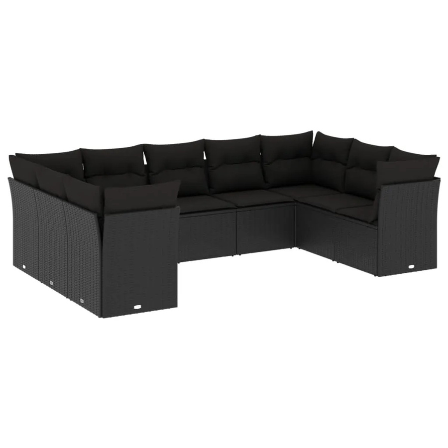 vidaXL 9-tlg Garten-Sofagarnitur aus Poly-Rattan mit Kissen, Schwarz - Bild 2