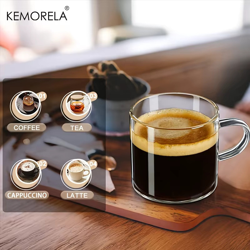 KEMORELA 2er Set Glas-Espressotassen mit Griffen, transparente Cappuccino-Becher für Kaffee und Reisen - Bild 4