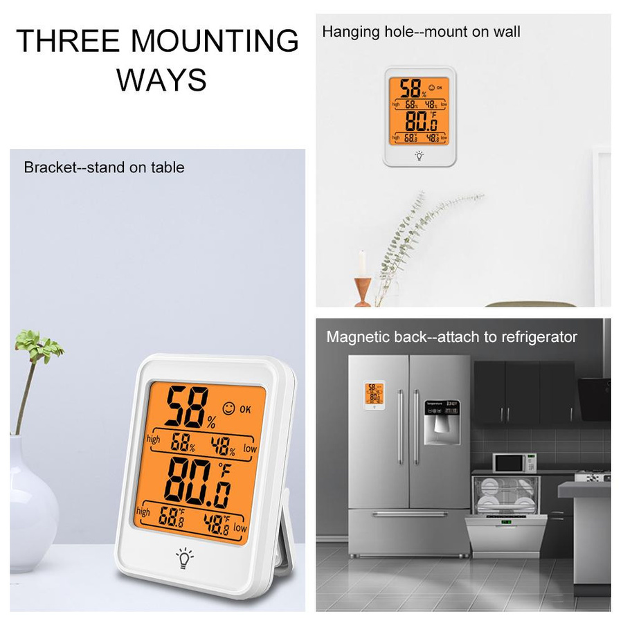 TOMTOP JMS Digitales Hygrometer-Thermometer zur Messung von Innentemperatur und Luftfeuchtigkeit mit großem LCD-Display in Weiß - Bild 3