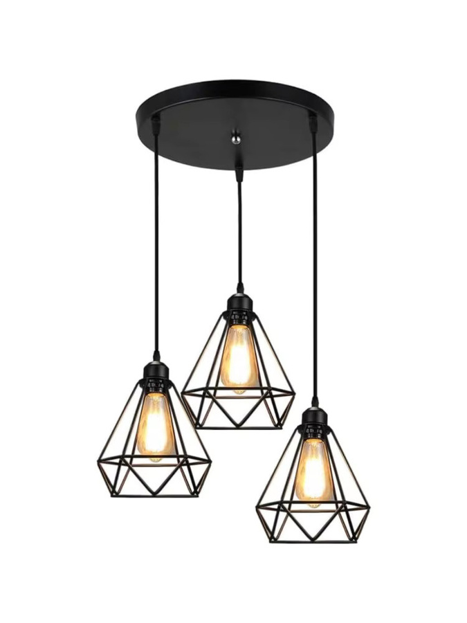JOYINLED Deckenpendelleuchte im Vintage Industriestil, Hängelampe aus schwarzem Metall in Diamantform mit E27 Fassung, Durchmesser: 20 cm - Bild 6