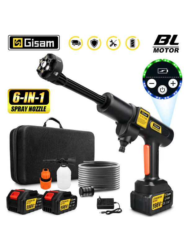 Gisam bürstenloser elektrischer Hochdruckreiniger mit 200 Bar und 6-in-1 Spritzpistole für Makita 18 V Akku - Bild 6
