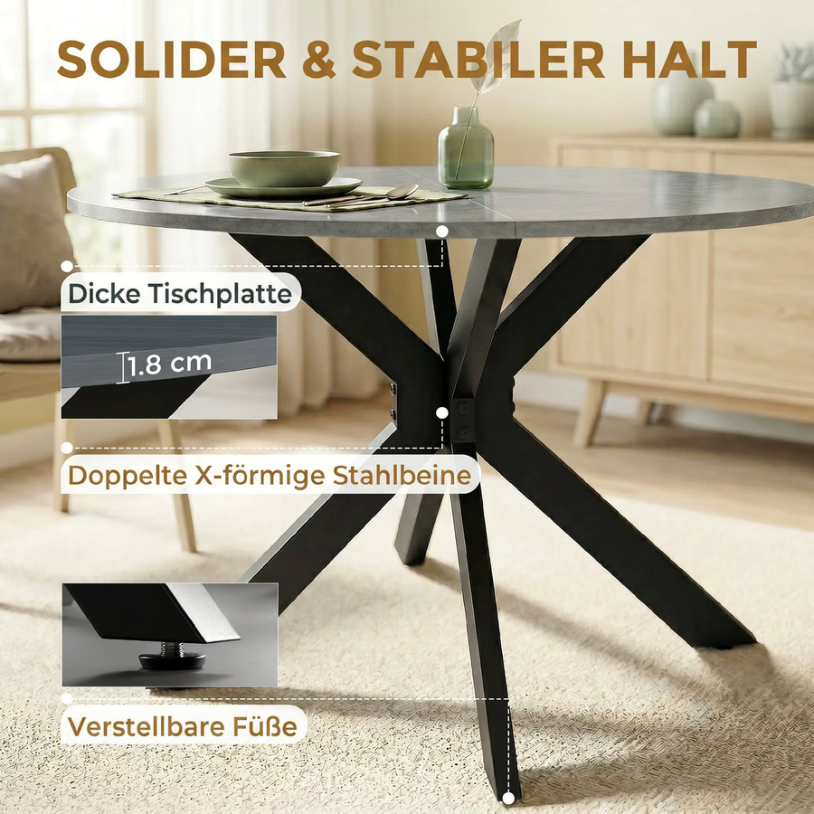 HOMCOM Esstisch rund in Zementgrau, klappbarer Küchentisch mit Spinnenfuß aus Stahl für 2-6 Personen, B/T/H: 110 x 110 x 76 cm - Bild 4