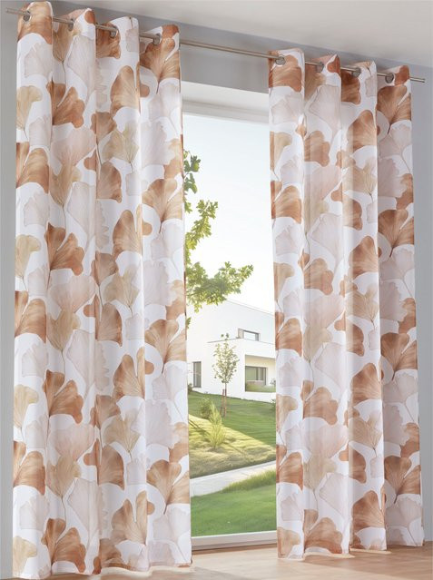 Heine Home Dekostore Ginkgo mit floralem Muster, semi-transparent, Weiß und Braun, 100% Polyester - Bild 1