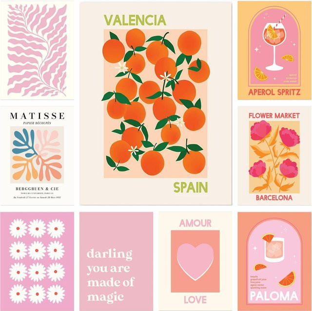 KAYOU DIY Diamantmalerei Matisse Obst Herz in Rosa und Orange als Boho Wandkunst zur Dekoration von Schlafzimmer und Wohnraum B/H: 30 x 20 cm - Bild 1