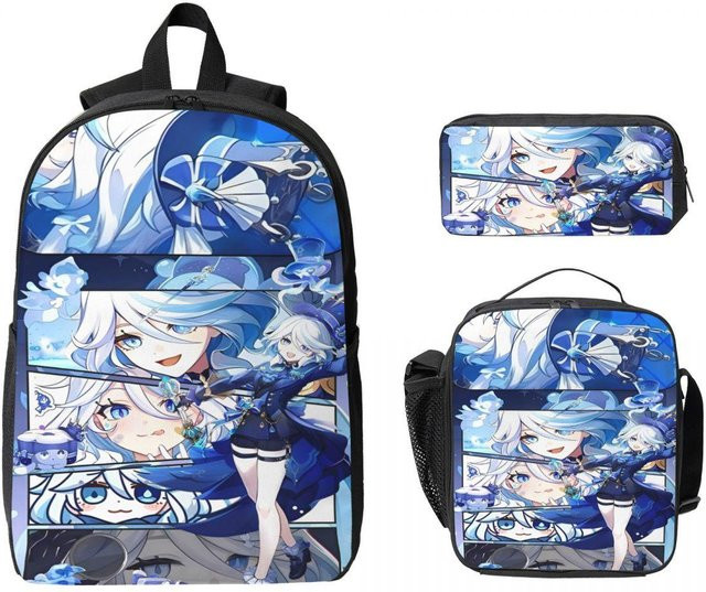3-teiliges Genshin Impact Schultaschen-Set für Kinder mit Rucksack, Federmäppchen und Brotdose in Grau und Blau von Fancy Style Studio - Bild 1