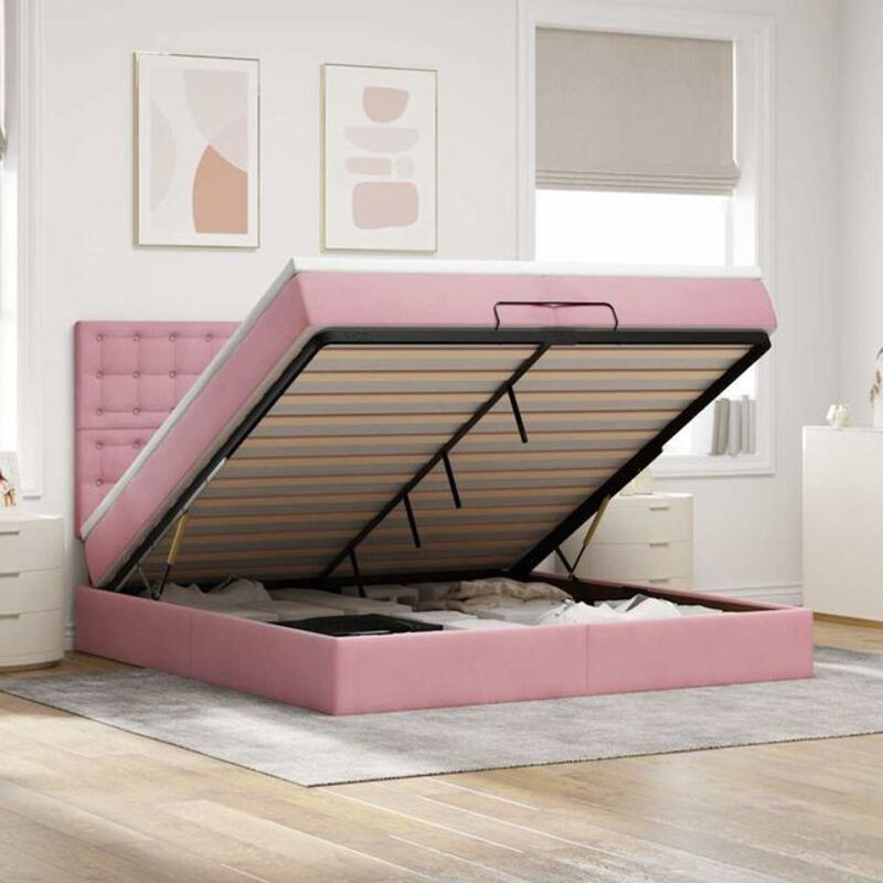 Vidaxl Ottoman Polsterbett mit Matratze und LED in Rosa aus Samt, B/T: 200 x 200 cm - Bild 1