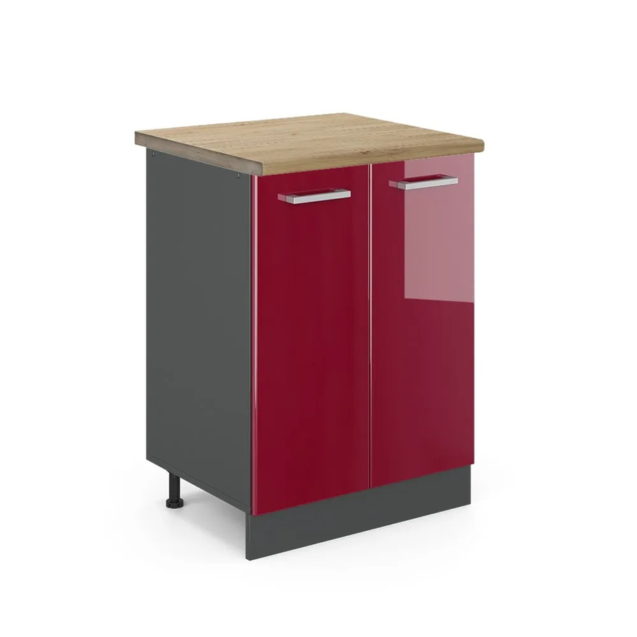 Vicco Küchenunterschrank R-Line in Bordeaux Hochglanz und Anthrazit mit Eiche-Optik, B: 60 cm, H: 81,6 cm, T: 60 cm - Bild 2