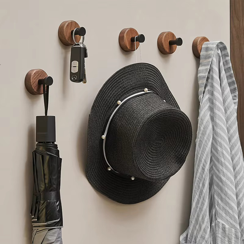 Selbstklebender Wandhaken aus Massivholz Walnuss für Bad und Schlafzimmer - Bild 2