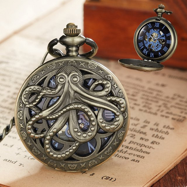 Octopus Taschenuhr, Quarz, Messing, Gold, Herren - Bild 1
