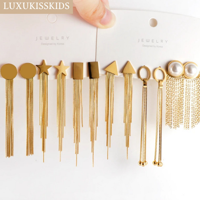 Luxukis Ohrringe, Edelstahl, Quaste, Tropfen, Gold, Damen - Bild 1