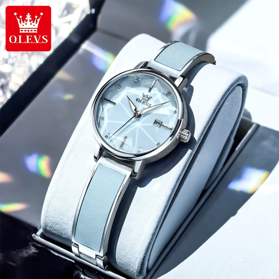 OLEVS Armbanduhr, Quarz, Leder, Weiß, Damen - Bild 2