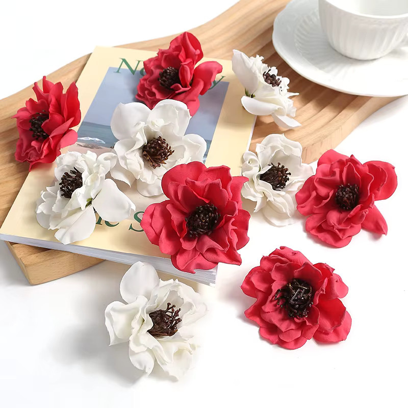 MENGHAO Künstliche Blumenköpfe Rot für Hochzeit und Party Dekoration, Durchmesser: 7 cm - Bild 3