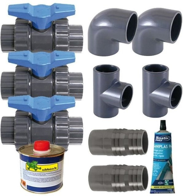 UBBINK Bi-Pass-Kit für Schwimmbad-Wärmepumpe mit Ventil, 38 mm, Grau - Bild 1