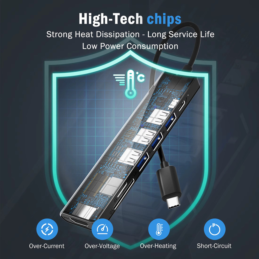 Lemorele 7-in-1 USB-C Hub Dockingstation mit HDMI 4K UHD, 100W PD und SD/TF Slot für MacBook und Windows PC - Bild 6