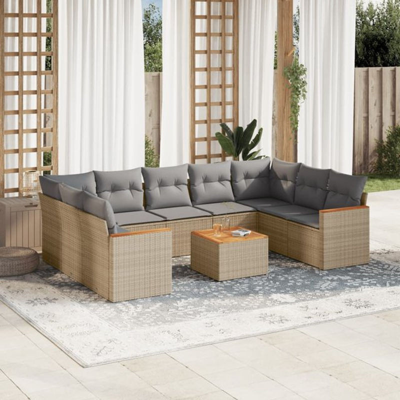 Vidaxl 10-teiliges Gartenmöbel-Set mit Kissen in Beige und Grau im modernen Design - Bild 1