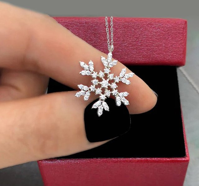 FANGSU Halskette, Schneeflocke, 925 Silber, Zirkonia, Damen - Bild 1