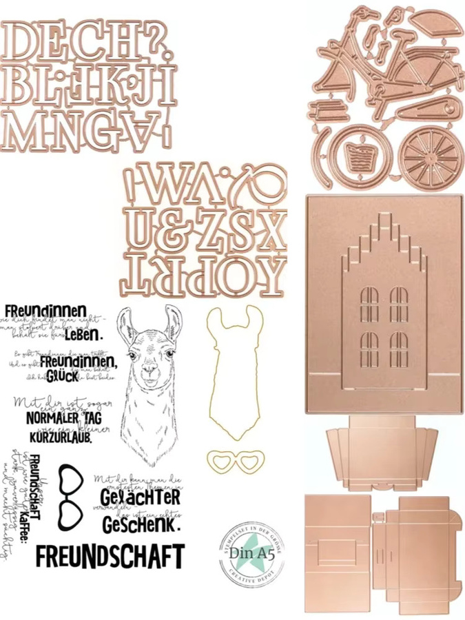 Pop-up Geschenkkarten-Box mit Pferdemotiv in Gold inklusive Metall-Stanzformen und Stempel für dein DIY Scrapbooking und Fotoalbum - Bild 1