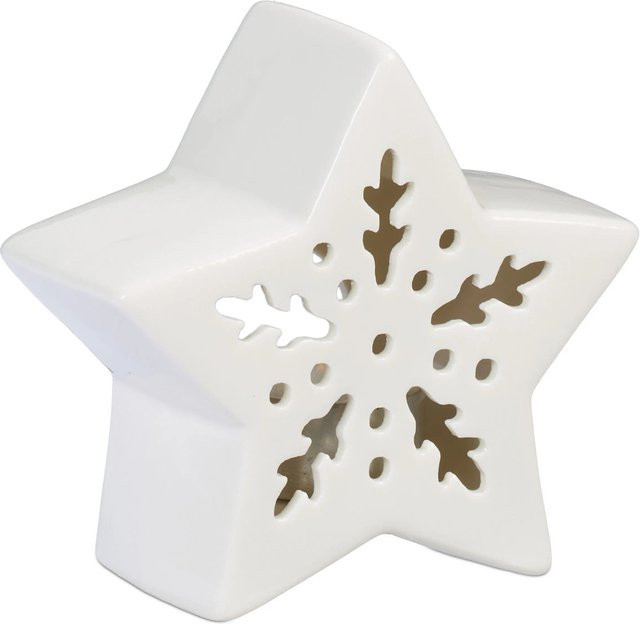 Relaxdays Teelichthalter aus Porzellan in Sternform, Weiß, B: 11 cm, T: 12 cm, H: 5,5 cm - Bild 1