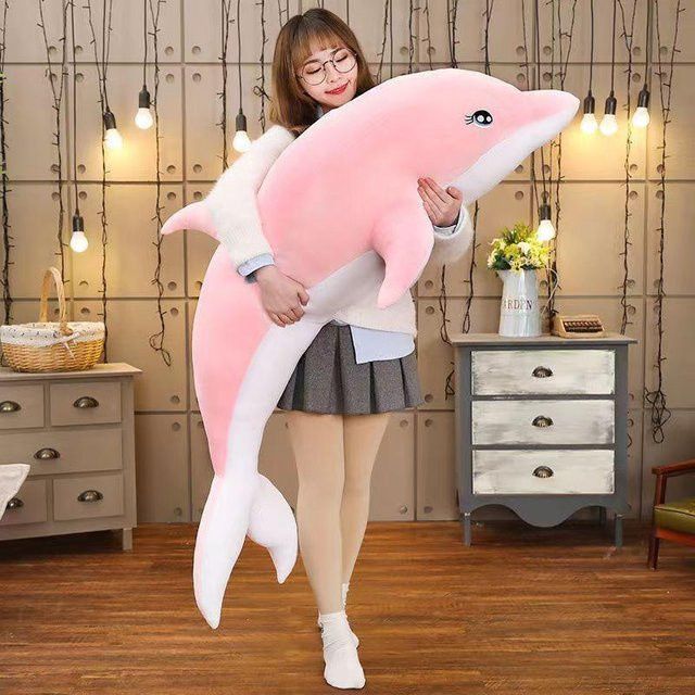 Delfin Kissen Puppe, Plüschtier, rosa, 60cm - Bild 1