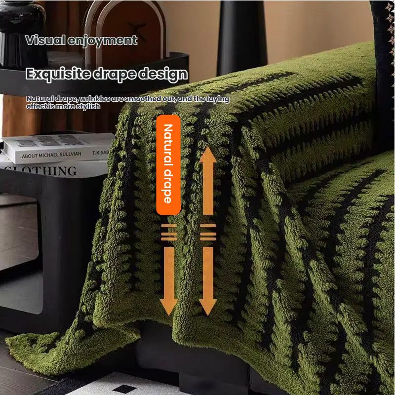Dunkelgrünes Plüsch-Sofahandtuch im böhmischen Jacquard-Stil als weiche und dicke Decke für dein Wohnzimmer - Bild 3