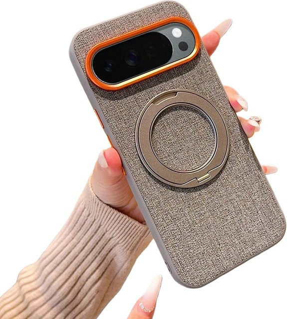 Stoßfeste magnetische Hülle mit verstellbarem Ständer und Linsenschutz für Google Pixel 10 Pro XL in Grau mit Stoff-Metall-Rückseite - Bild 1