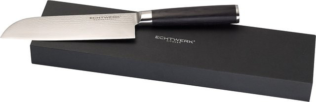 ECHTWERK Damaszener Santokumesser aus Edelstahl in Silber mit Holzgriff, Klingenlänge: 30 cm - Bild 2