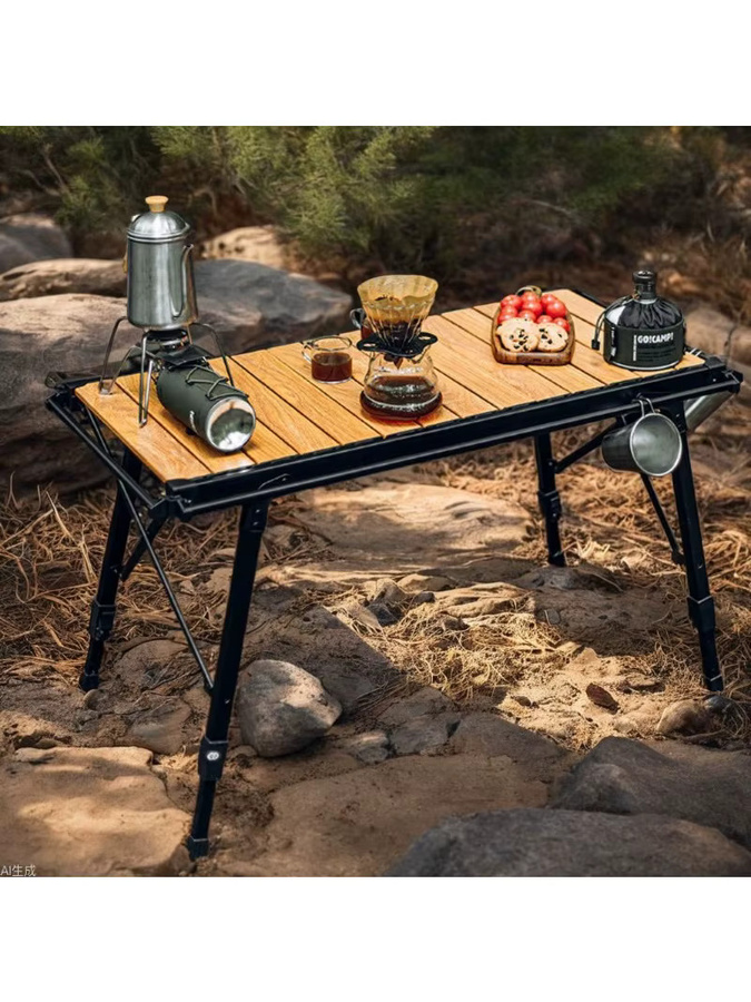LIUSHADUOLA Outdoor IGT Aluminium-Klapptisch, höhenverstellbarer taktischer Rolltisch für BBQ und Picknick in mattem Design - Bild 4