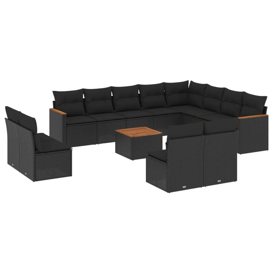 vidaXL 13-teilige Garten-Sofagarnitur aus Poly-Rattan und Akazienholz in Schwarz mit Kissen - Bild 2