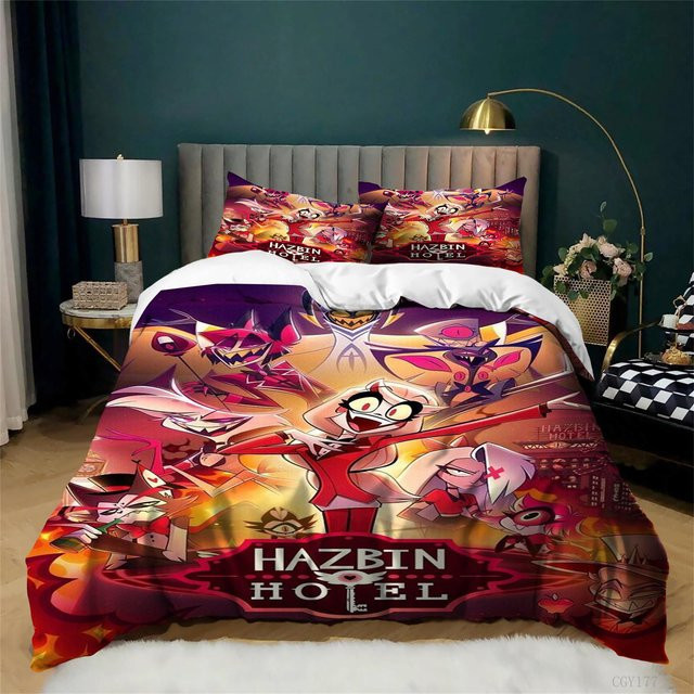 Hazbin Hotel Bettwäscheset Rot, 3-teiliges Microfaser-Bettwäsche-Set mit Bettbezug und Kissenbezügen für Jugendliche, B/H: 210 x 210 cm - Bild 1