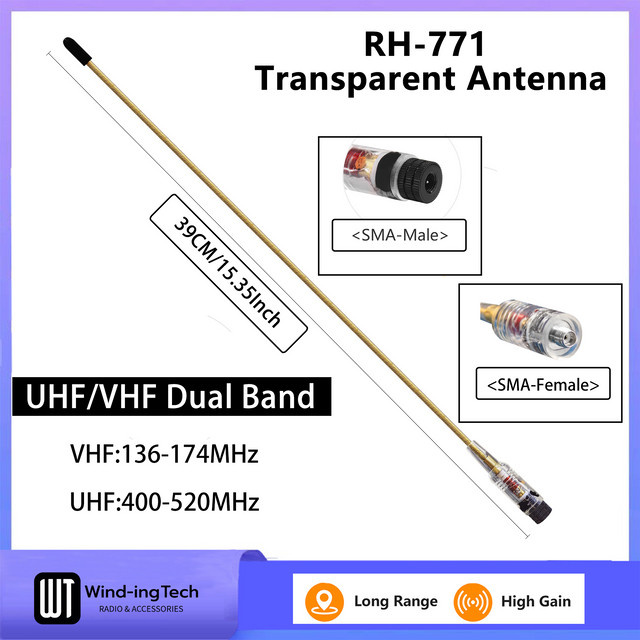 RONGYIN RH771 Weiche Peitschenantenne Transparent, Kupfer, 144/430 MHz High Gain, Länge: 39 cm, Zubehör für Baofeng UVK6 Walkie Talkie - Bild 1