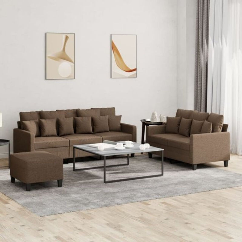 3-tlg. moderne Sofagarnitur mit Kissen von vidaxl in Braun aus Stoff und Polyester - Bild 1