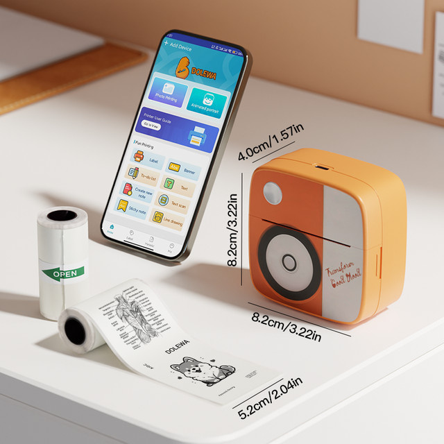 DOLEWA D2 Mini-Thermopapier-Drucker für Fotodruck und Etiketten in Orange - Bild 1