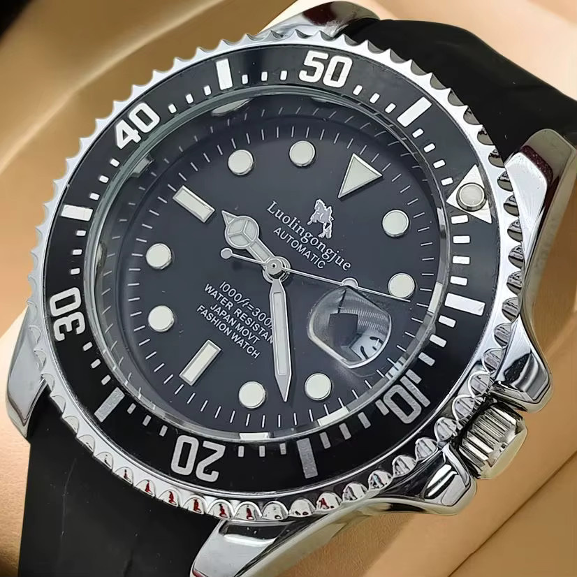 LUOLINGONGJUE Armbanduhr, Automatik, Skelett-Design, Silikonarmband, Schwarz, Herren - Bild 2