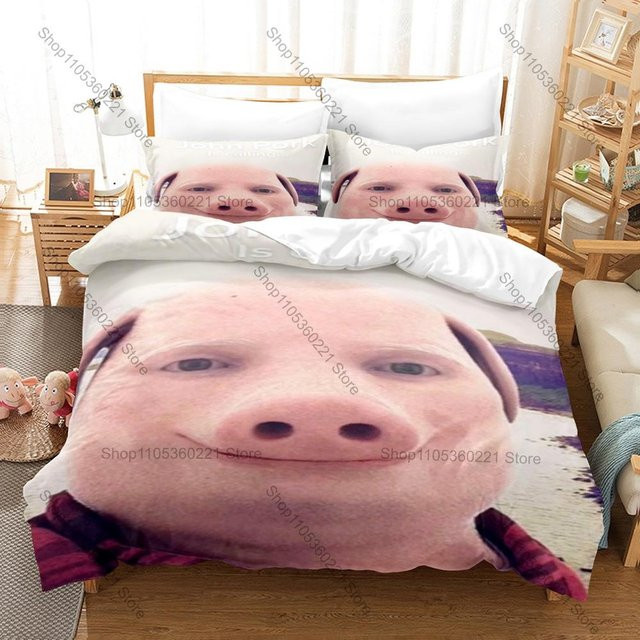 Sywfour Bettwäsche Set John Pork Meme Design mit Bettbezug und 2 Kissenbezügen, Mehrfarbig, B/H: 140 x 200 cm - Bild 1