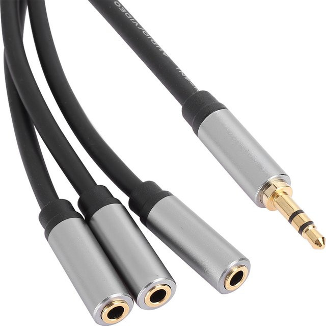 Arealer 3-in-1 Audio-Splitter-Kabel Schwarz mit 1 Stecker auf 3 Buchsen und 3,5 mm Klinkenanschluss - Bild 1