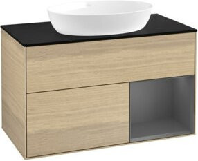 V&B Waschtischunterschrank Finion 100 Wandbeleuchtung in Anthrazit mit Eichende Lackierung B: 100 cm, T: 50,1 cm, H: 50,1 cm - Bild 1
