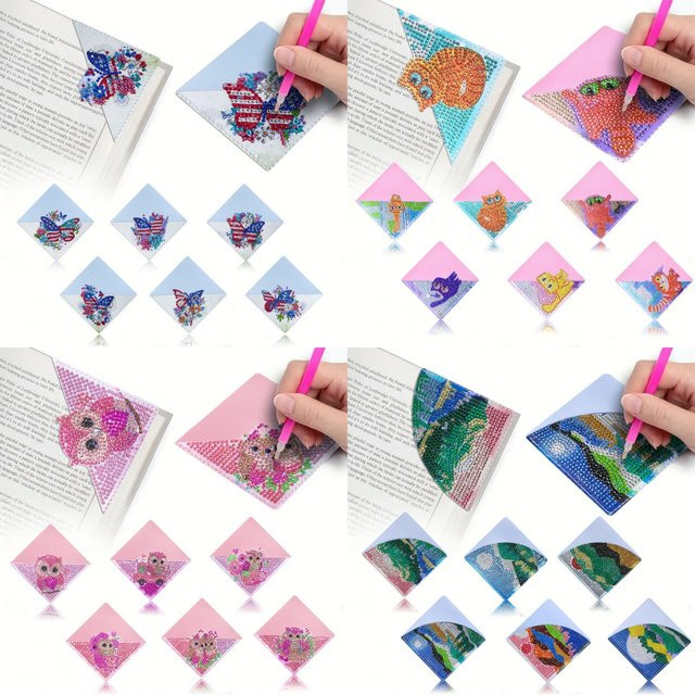 6-teiliges DIY-Mandala Diamantgemälde Set mit Kristall-Mosaik als praktische Taschen-Eck-Lesezeichen in Multicolour - Bild 1