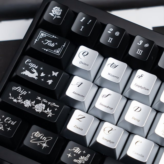 Venit Keys Night Butterfly Tastenkappen im Cherry-Profil für mechanische MX-Tastaturen, Schwarz und Silber, glänzend UV-PC-Material - Bild 1