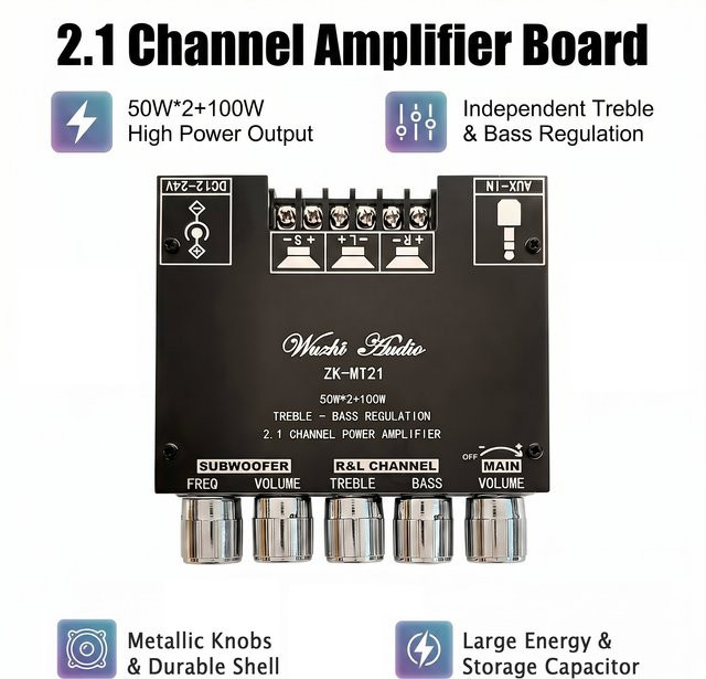 WOOPKER ZK-MT21 Digitales Soundverstärkermodul mit Bluetooth 5.0 und 2.1 Kanal, 2x50W+100W, Schwarz - Bild 1