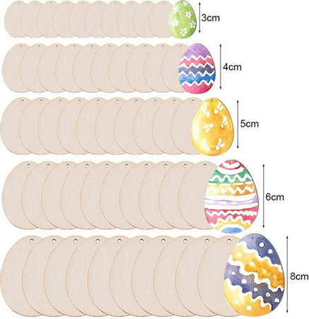 ZQNYCY Ostern-Ei- und Hase-Hängeornamente aus Holz für Kinder zum DIY-Bemalen, 10 bis 50 Stück, Multicolor