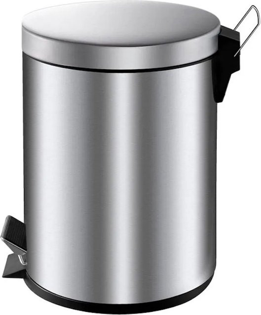 PROREGAL Runder Tretabfallsammler mit herausnehmbarem Kunststoff-Inneneimer, 5 Liter, Matt Silber, H x B x T: 28,4 x 24,5 x 20 cm - Bild 1