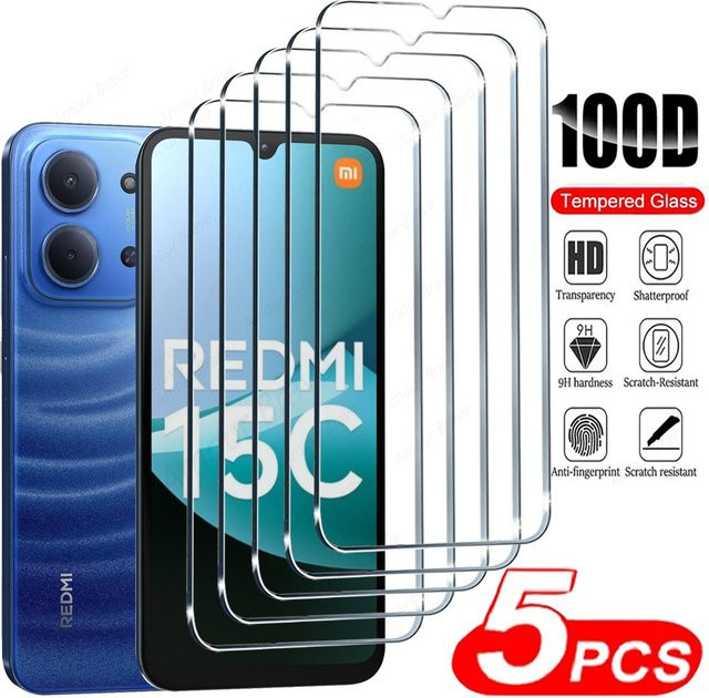 5 Stück Schutzglas aus gehärtetem Glas für Xiaomi Redmi 15C 14C 13 13C 12 12C Displayschutzfolie transparent - Bild 1