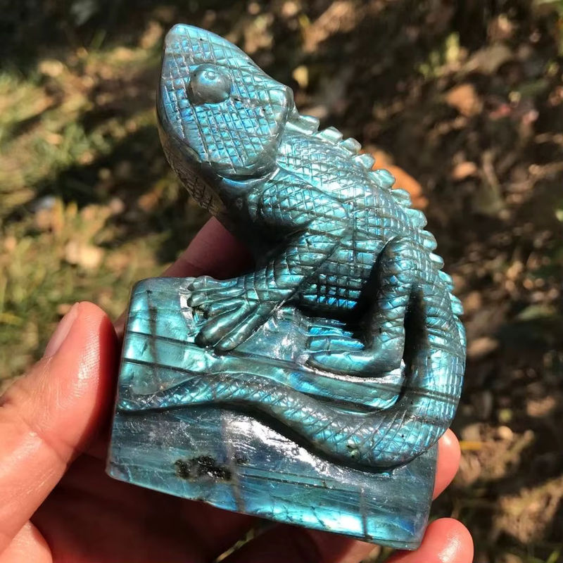 TAIHESJ Labradorit Eidechse als geschnitzte Statue in Grün und Blau, 9 cm Kristallfigur zur Dekoration und Heilung - Bild 2