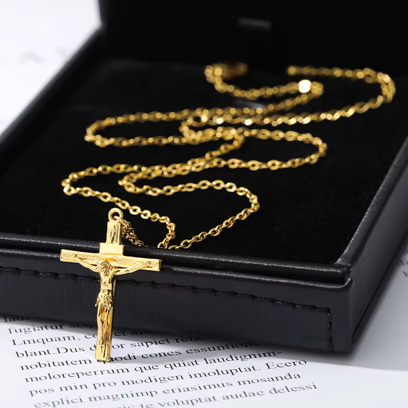 HPTOTMG Anhänger Halskette, Jesus Kreuz, Edelstahl, Gold, Unisex - Bild 2