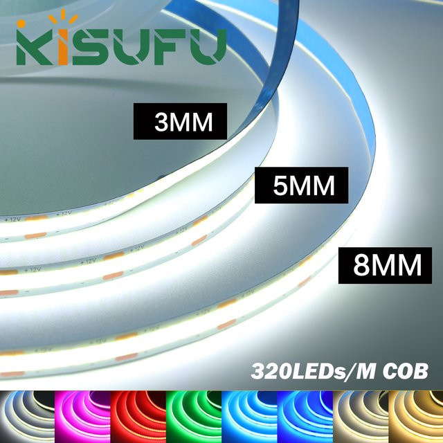 KISUFU COB LED-Streifen RGB mit 9 Farben, dimmbar und selbstklebend, 12V, Multicolour Nachtbeleuchtung für Küche, Spiegel oder TV-Hintergrundbeleuchtung - Bild 1