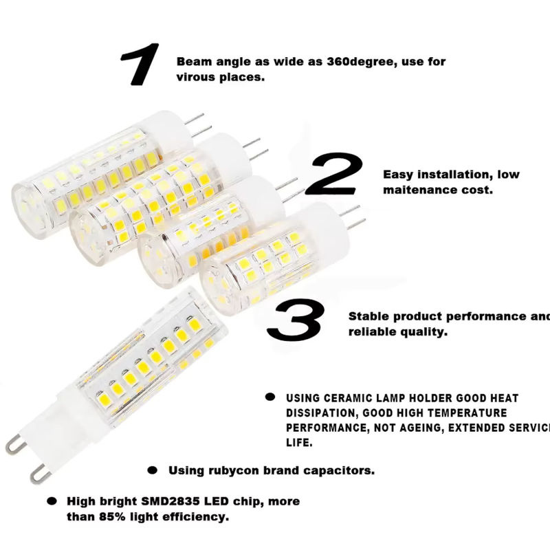 YORYZENG G9 LED Mini Glühbirne aus Keramik mit 220V, SMD Mais Licht für Kronleuchter und Zuhause, Weiß - Bild 3