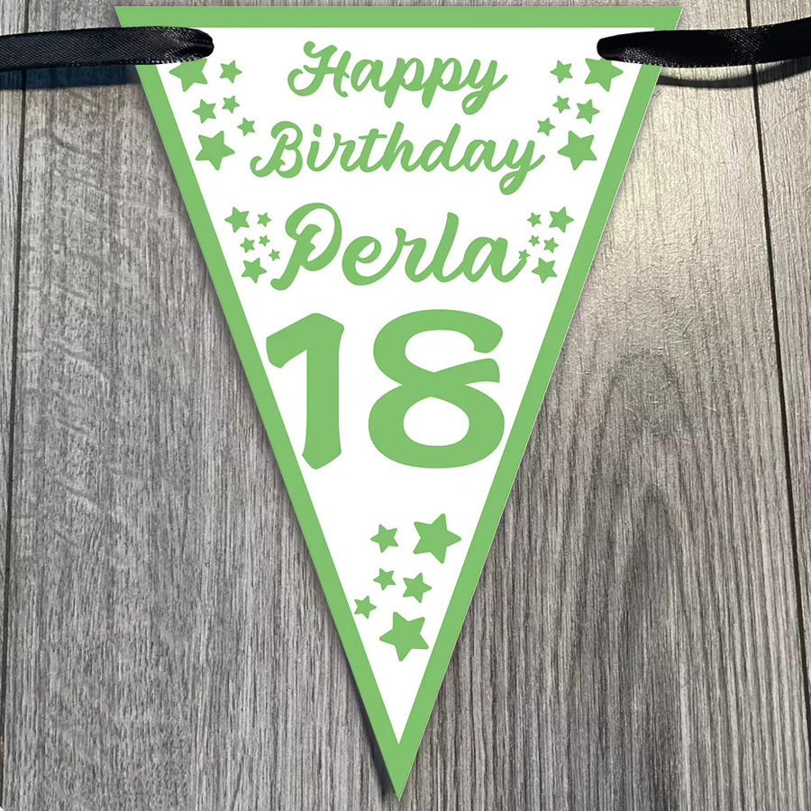 12 Stück Personalisierte Geburtstagsbanner Partydekoration mit Namen und Alter, Mehrfarbige Hängeflaggen aus Papier, 5 m Band - Bild 3