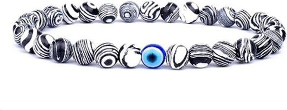 Armband Natursteinperlen Evil Eye, Edelstahl, gray, Unisex - Bild 1