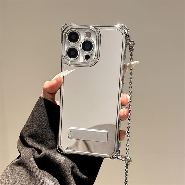 ianliyao iPhone Handyhülle mit Spiegel und Crossbody-Kette in Silber, stoßfeste Hart-PC-Hülle für iPhone 17 16 15 14 13 12 11 Pro Max - Bild 1